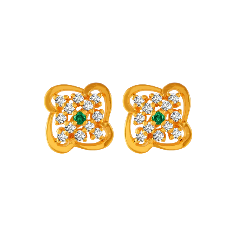 Round Stud Earrings for Classic -22KT Yellow Gold And American Diamond Stud Earrings For Women