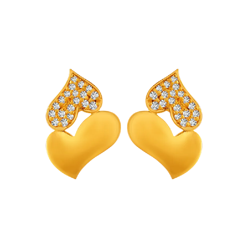 Stud Earrings with Abstract Designs -22KT Yellow Gold And American Diamond Stud Earrings For Women