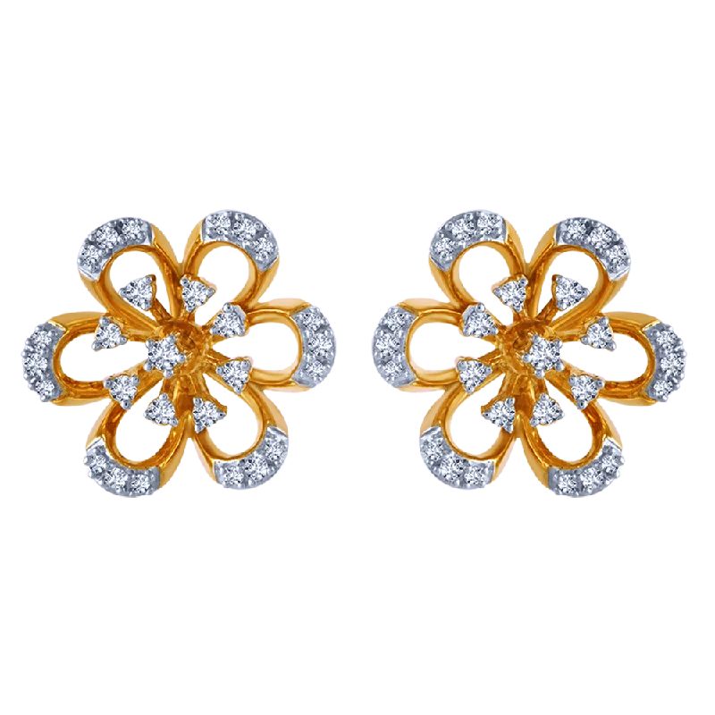 Adjustable Stud Earrings for Custom Fit -Dazzling 18k Gold And Diamond Floral Stud Earrings