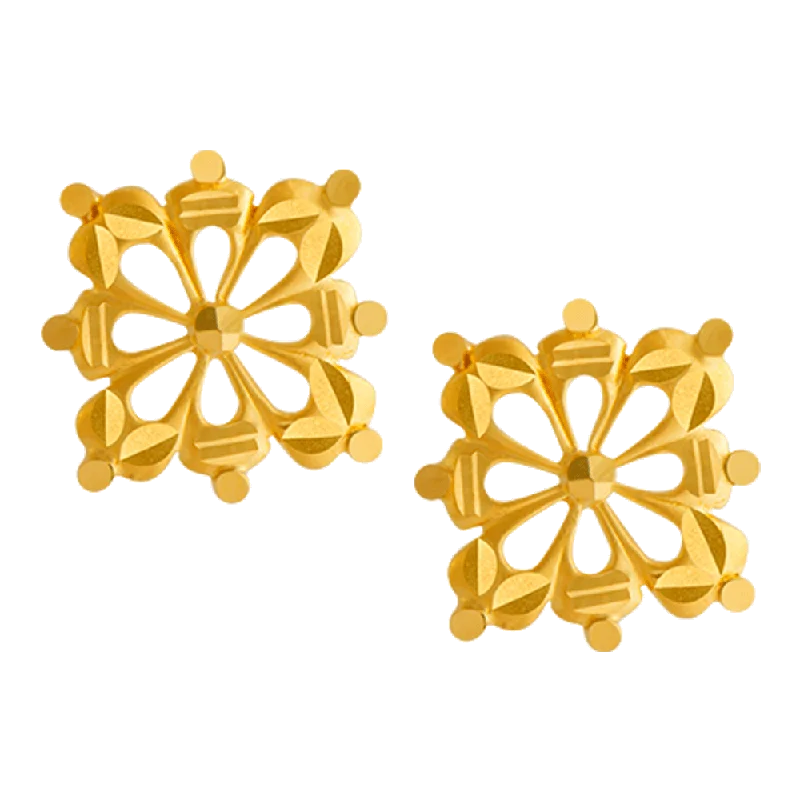 Stud Earrings with Debossed Designs -22KT Yellow Gold Stud Earrings For Women