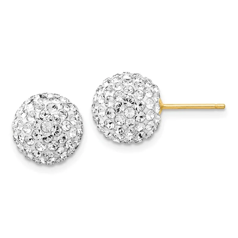 Stud Earrings with Gemstones and Beads -14k Yellow Gold Disco Ball Stud Crystal Stud Earrings (L-10 mm, W-10 mm)