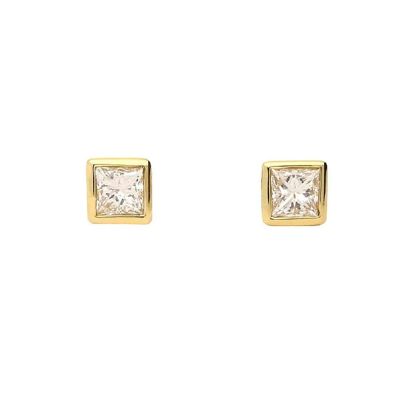 Punk Stud Earrings with Spikes -18ct yellow gold princess cut 0.20ct diamond stud earrings