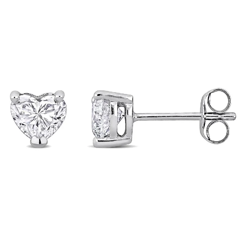 Stud Earrings for Beach Outfit -Created Forever 1ct TW Heart-Shaped Lab-Grown Diamond Stud Earrings in 14k White Gold