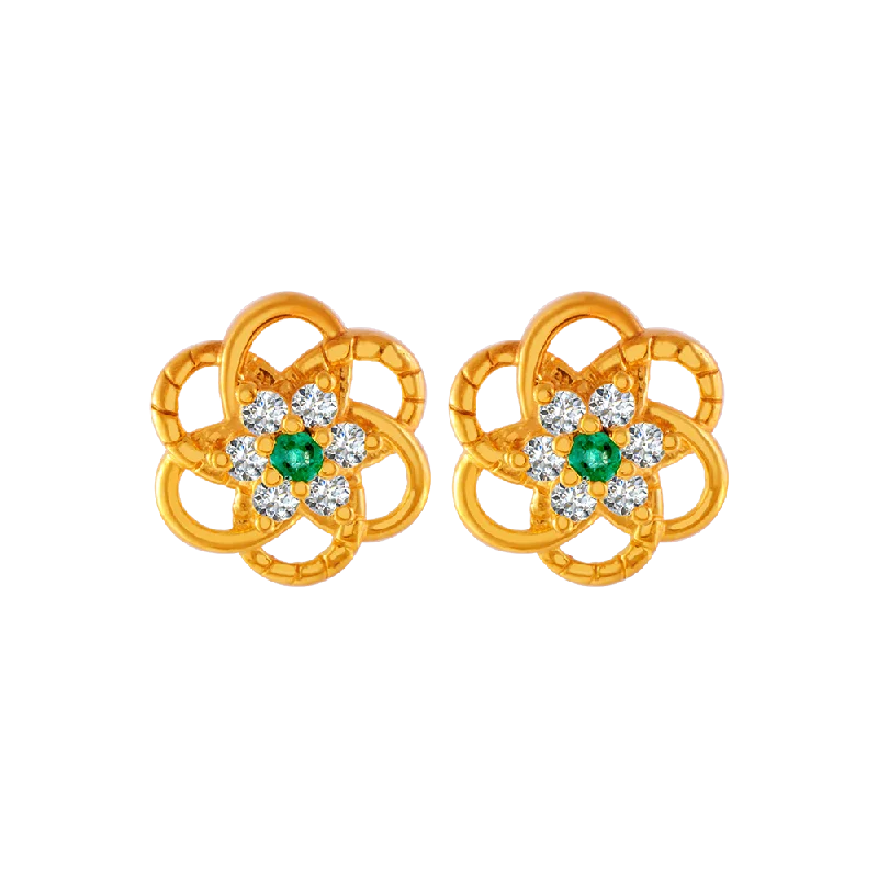 Magnetic Closure Stud Earrings for Easy -22KT Yellow Gold And American Diamond Stud Earrings For Women