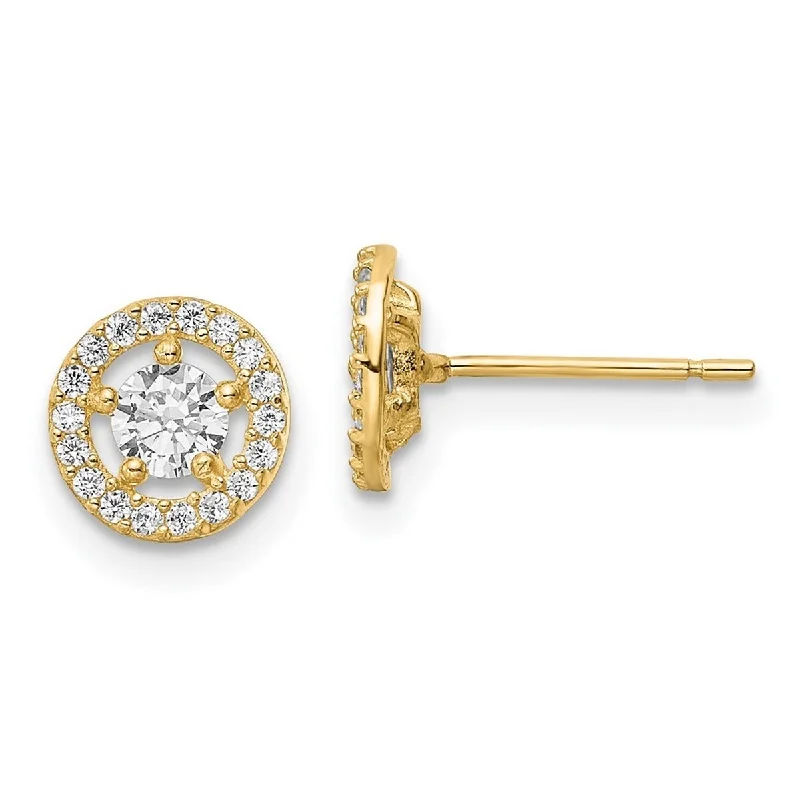 Detachable Stud Earrings with Charms -Curata 14k Gold CZ Cubic Zirconia Halo Stud Earrings - 7.25x7.25mm Wide