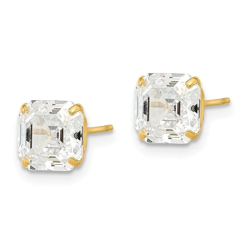 Push Back Stud Earrings for Convenience -14k Yellow Gold 7x7 Asscher Cut CZ Studs Stud Earrings (L-7 mm, W-7 mm)