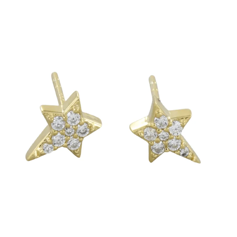 Multi Stud Earrings with Chains -Sterling Silver Pave Star Stud Earrings