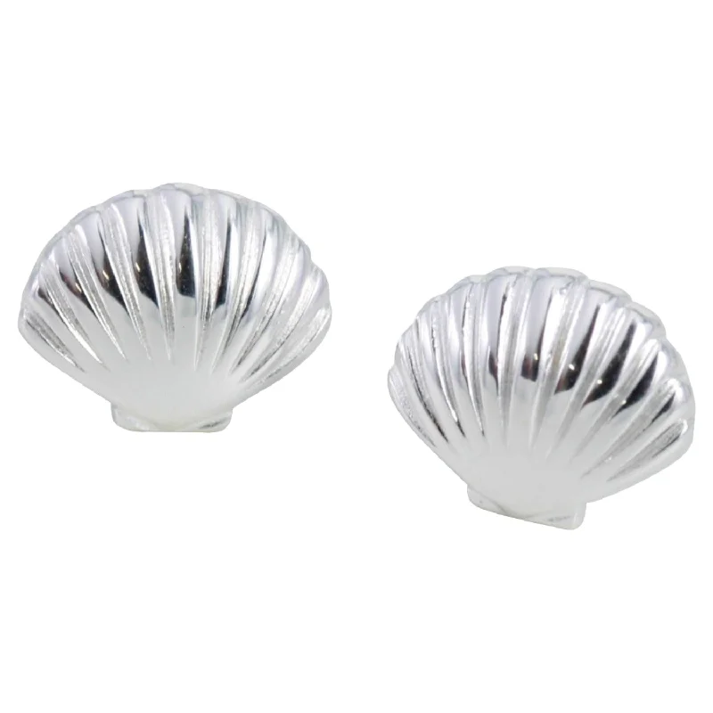 Leverback Stud Earrings for Comfort -Scallop Shell Sterling Silver Stud Earrings