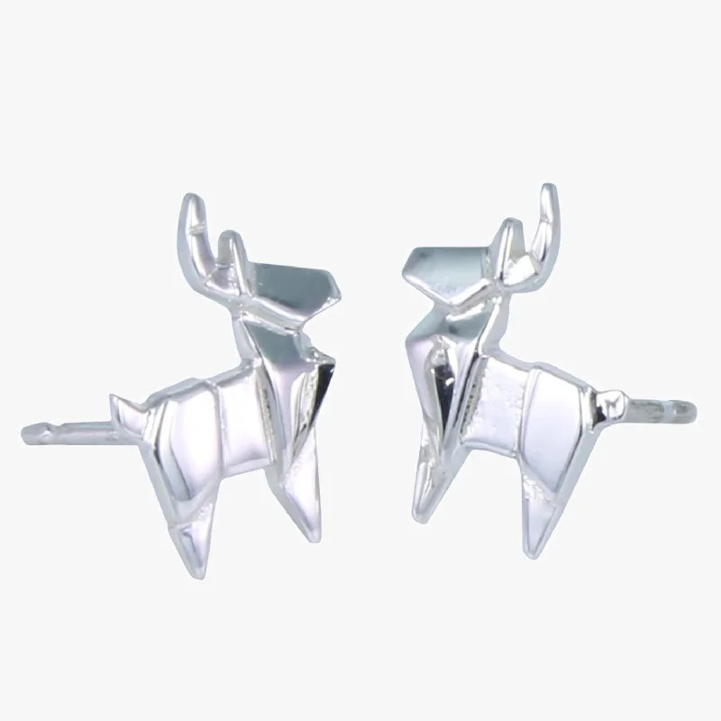 Stud Earrings for Everyday Glamour -Sterling Silver Origami Stag Stud Earrings