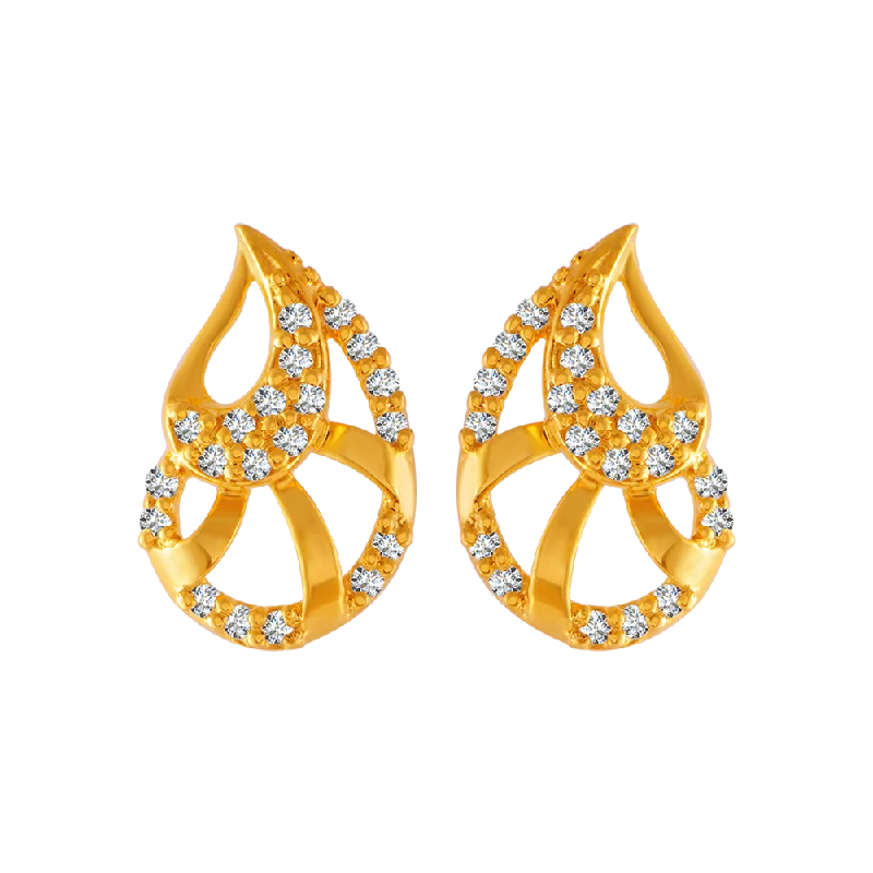 Heart Shaped Stud Earrings for Love -22KT Yellow Gold And American Diamond Stud Earrings For Women