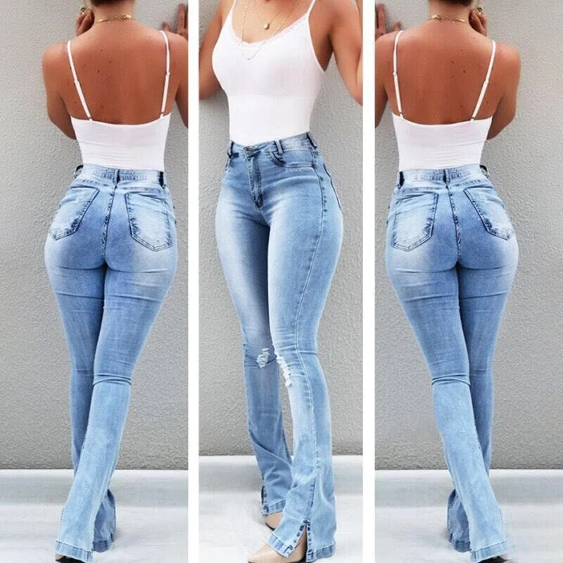 Athletic T-Shirts for Sports Look -Stretch Flare High Waist Jeans Trousers For Women