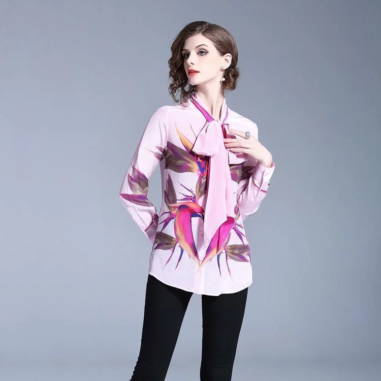 Tie Dye T-Shirts for Colorful Look -Pink Bow Tie Women Blouse