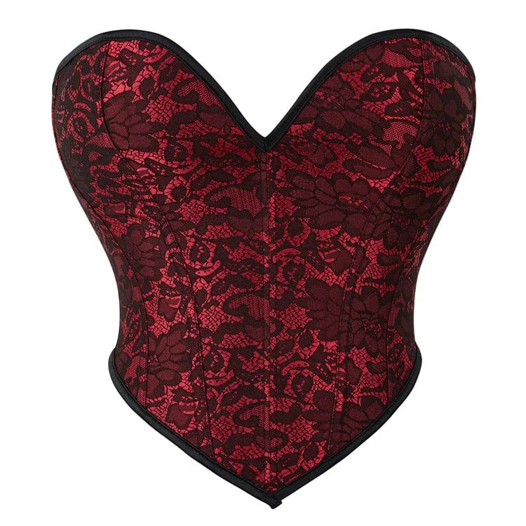 Printed T-Shirts with Graphic Designs -Women's Gothic Flower Printed Plunging Overbust Corset