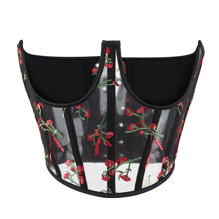 Fan T-Shirts for Supportive -Women's Gothic Floral Embroidered Mesh Underbust Corset