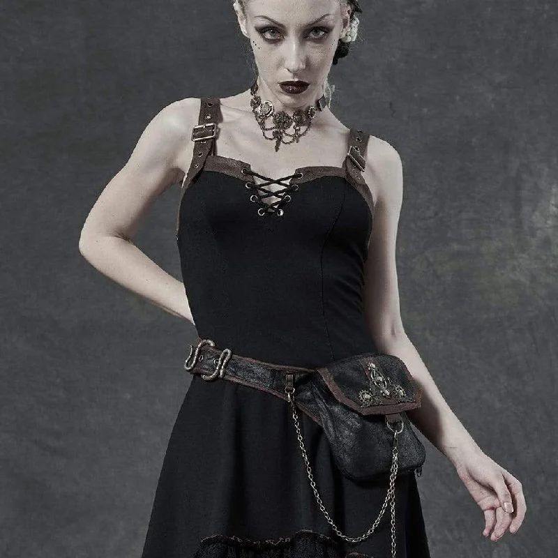 Red T-Shirts for Statement Look -Women's Steampunk Contrast Color Gears Waistbags With Chains