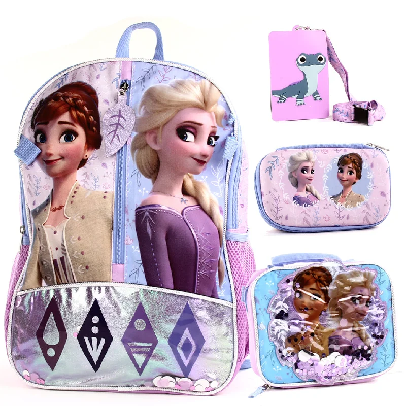 Durable polyester backpack for all-weather reliability -Disney Frozen 17 Inch Deluxe Backpack 4-Piece Set (non-personalized)