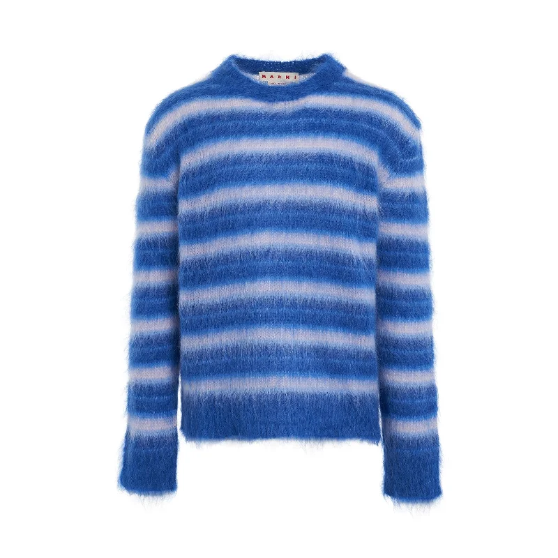 Travel backpack with detachable daypack feature -Mohair Striped Crewneck Sweater in Mazarine Blue