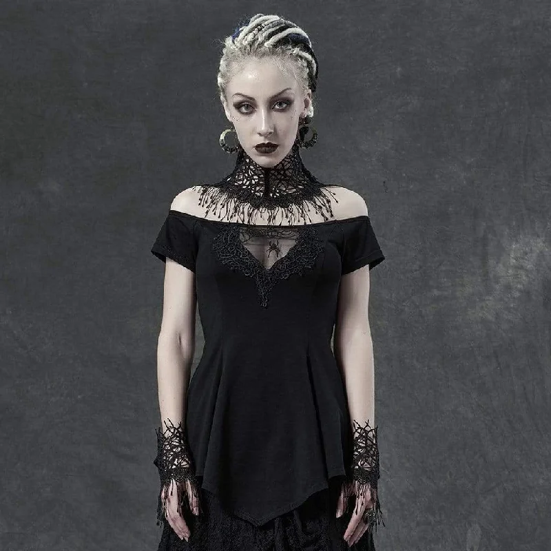 Office T-Shirts for Workplace -Women's Gothic Spider Lace Collar Fitted Blouses