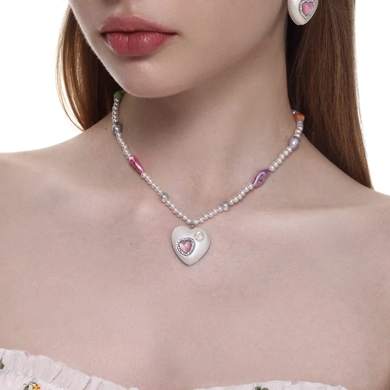 Fishing T-Shirts for Water Sports -Women's Lolita Diamante Heart Pearl Necklace