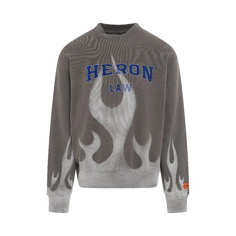 Eco-friendly backpack made from recycled materials -Heron Law Flames Crewneck in Grey/White