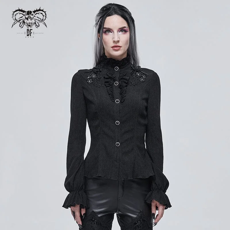 Branded T-Shirts for Quality Assurance -Women's Gothic Strappy Puff Sleeved Ruched Black Shirt