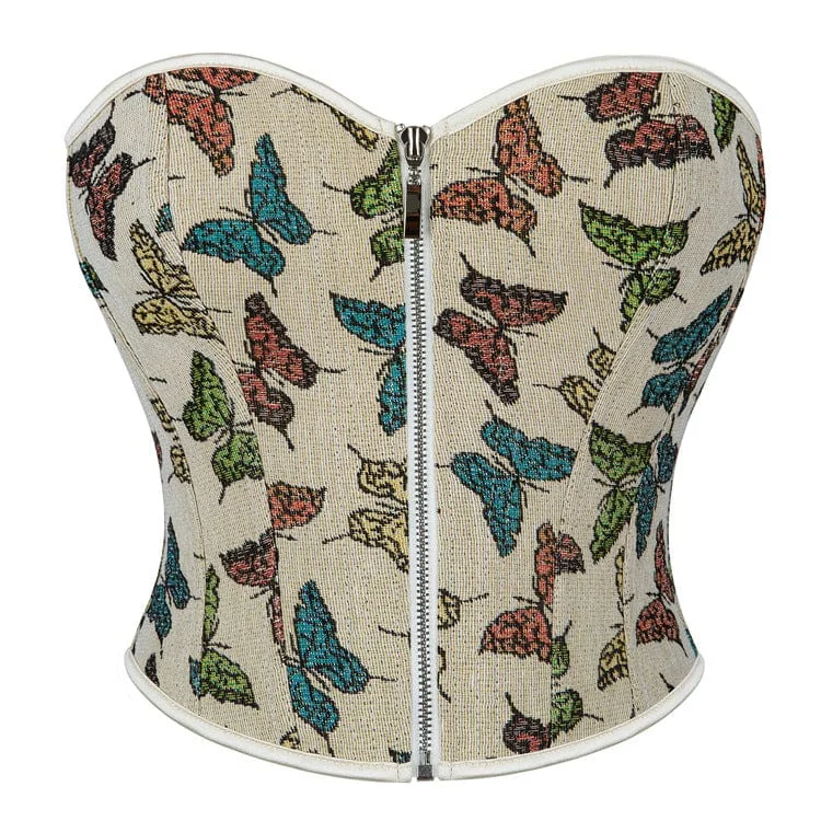 Valentine's Day T-Shirts for Romantic -Women's Gothic Butterfly Printed Front Zip Overbust Corset