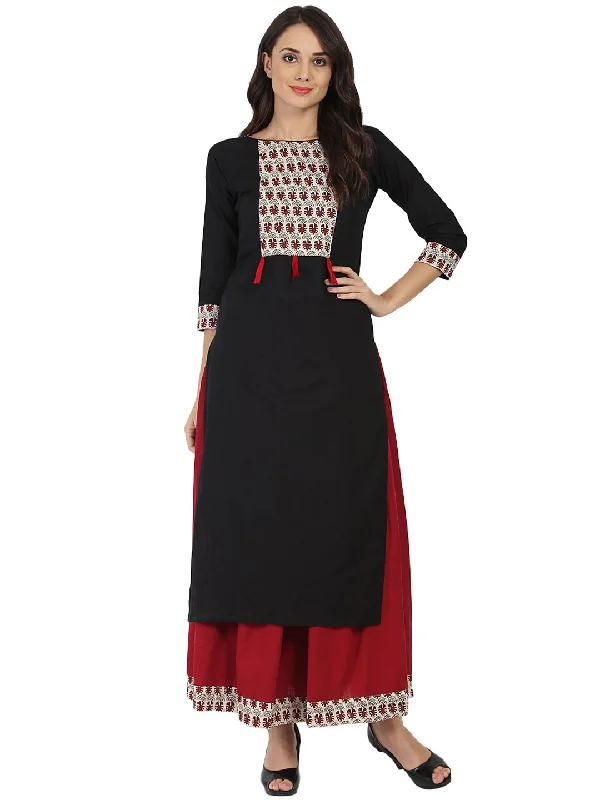 White Dresses for Pure Look -NOZ2TOZ Black 3/4th Sleeve cotton kurta with Maroon flared skirt