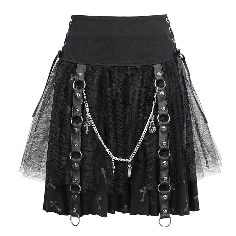 Wedding T-Shirts for Casual Ceremony -Women's Gothic Strappy Mesh Splice Chain Skirt