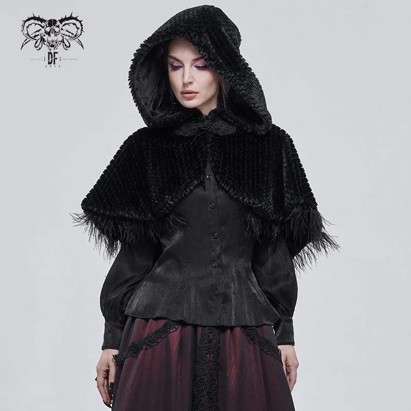 Casual T-Shirts for Everyday Wear -Women's Gothic Strappy Unedged Cloak with Hood Black