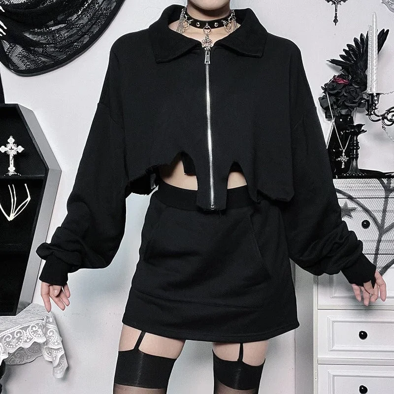 Painted T-Shirts for Artistic Touch -Women's Punk Zip Irregular Loose Coat with Skirt