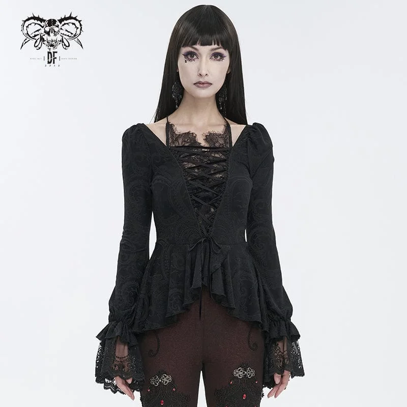 School T-Shirts for Uniform -Women's Gothic Ruffled Lace Splice Shirt