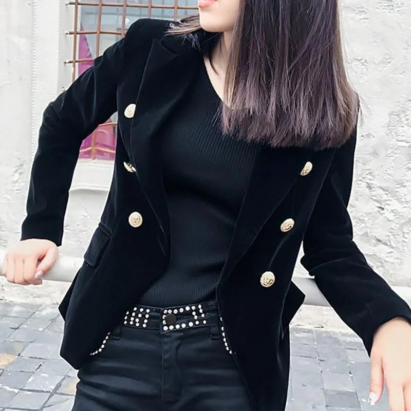 Sports T-Shirts for Athletic Activities -Aristocratic Velvet Blazer Women - Casual - Plain-Solid