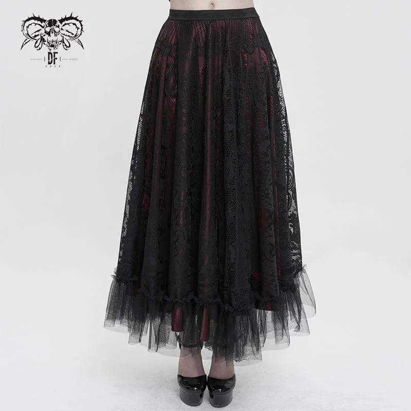 Gym T-Shirts for Training -Women's Gothic Lace Layered Draped Skirt