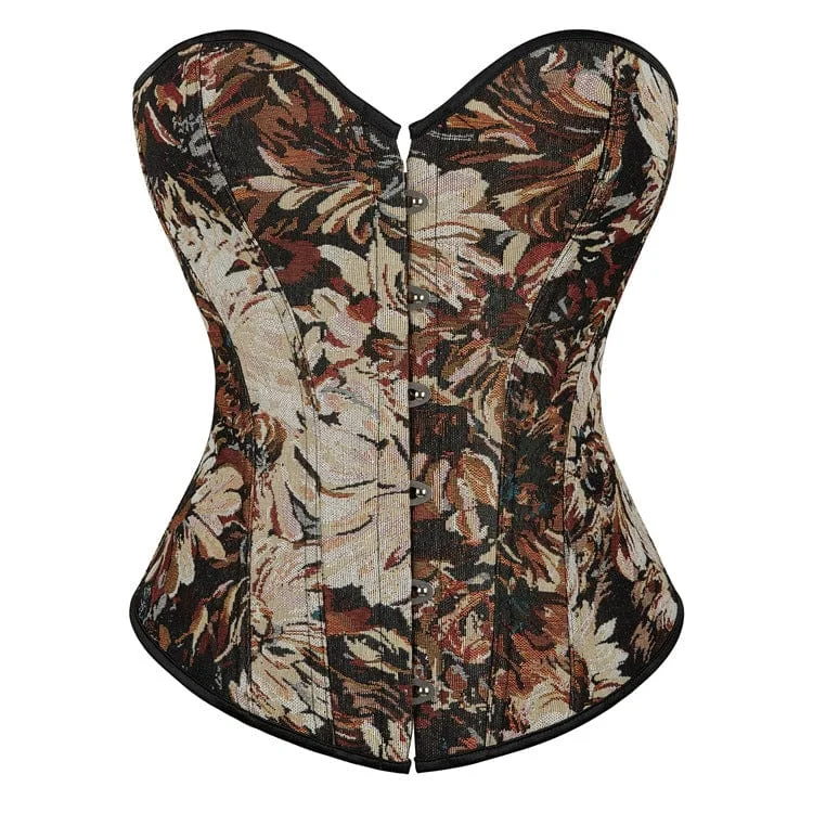 Weekend T-Shirts for Leisure -Women's Gothic Plunging Floral Embroidered Overbust Corset