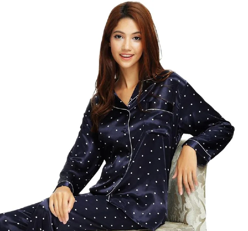 V-Neck T-Shirts for Flattering Look -Dotted Silk Women Pajama