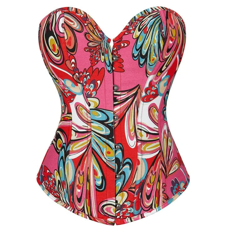 Silk T-Shirts for Luxurious Feel -Women's Gothic Colorful Floral Printed Overbust Corset