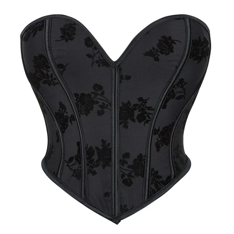 Art T-Shirts for Creative People -Women's Gothic Floral Printed Lace-up Overbust Corset