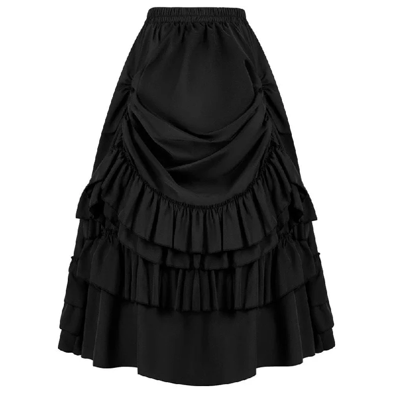 Business T-Shirts for Professional -Women's Gothic Layered Ruffled Long Pleated Skirt