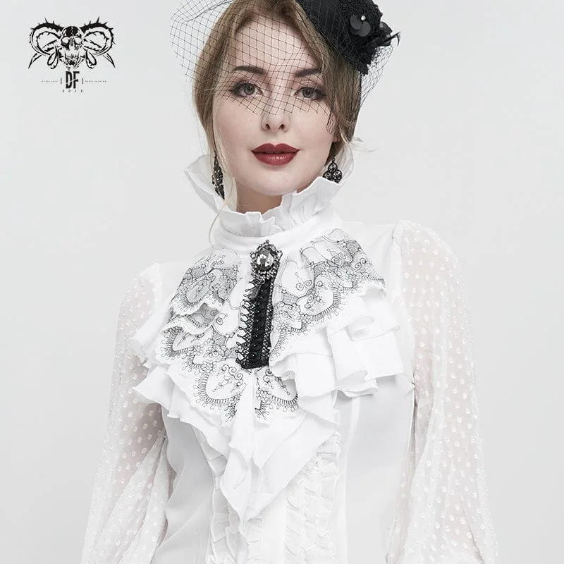 Long Sleeve T-Shirts for Extra Coverage -Women's Gothic Floral Embroidered Ruffled Neckwear