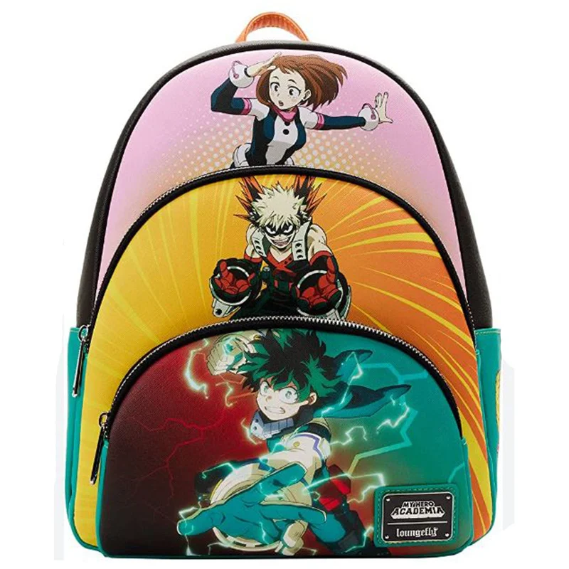 Anti-theft backpack with hidden zipper security -Loungefly My Hero Academia Triple Pocket Scene Mini Backpack