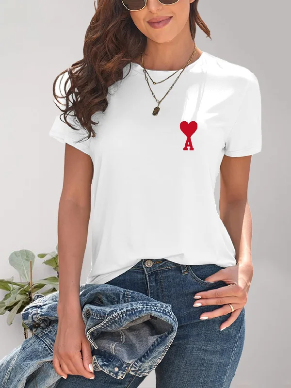 Workout T-Shirts for Fitness Sessions -Heart Round Neck Short Sleeve T-Shirt