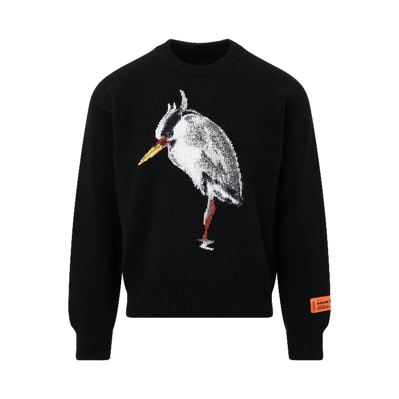 Designer backpack for high-end fashion enthusiasts -Heron Bird Knit Crewneck in Black/Grey