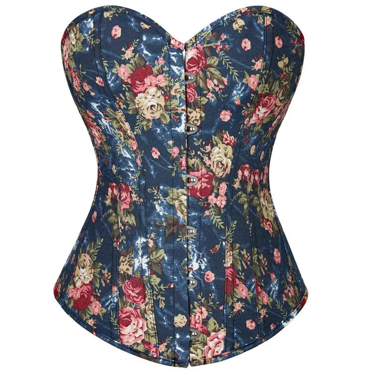 Polyester T-Shirts for Durable Wear -Women's Gothic Floral Printed Overbust Corset