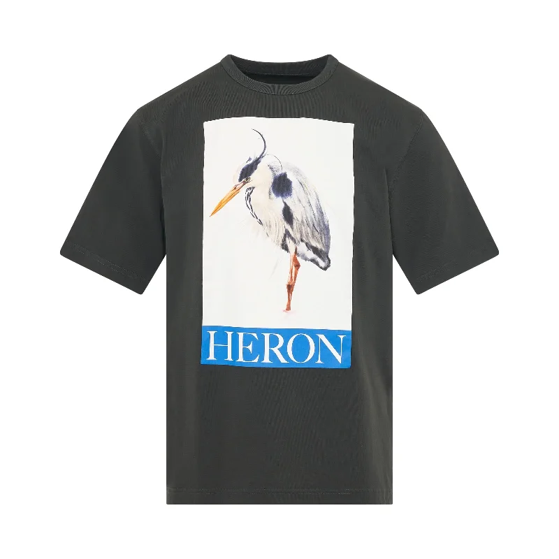 Laptop-friendly backpack for tech-savvy travelers -Heron Bird Painted Short Sleeve T-Shirt in Black/Blue