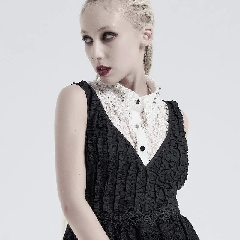 Tasseled T-Shirts for Exotic Look -Women's Gothic Floral Lace Fake Collar With Rivets