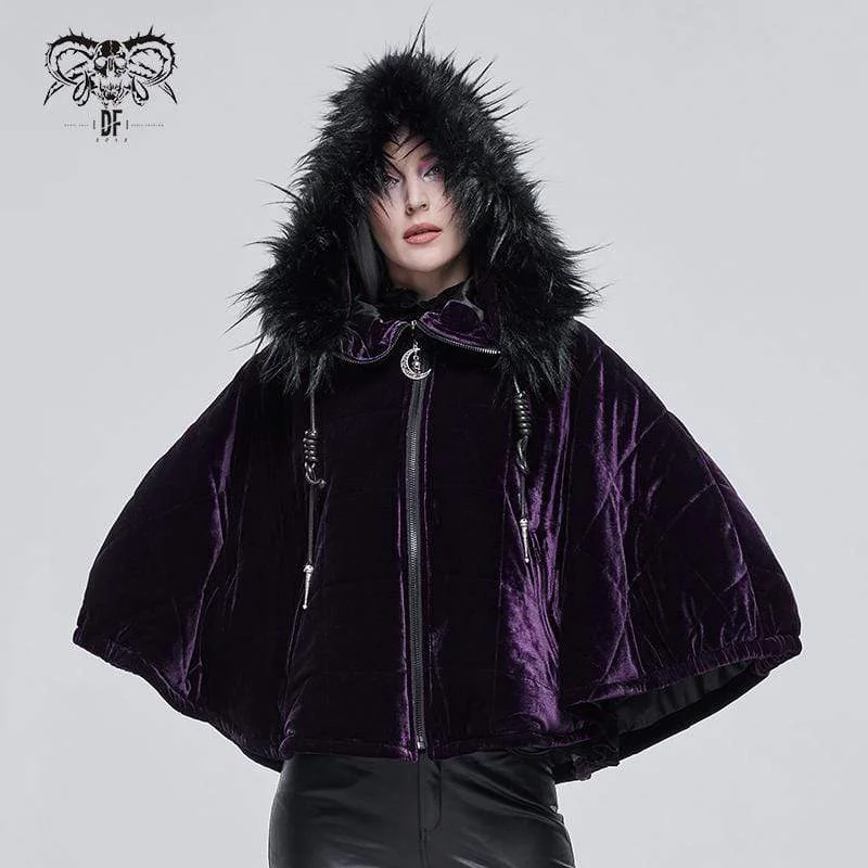 Golf T-Shirts for Outdoor Game -Women's Gothic Zipper Velvet Cloak with Witch Hood