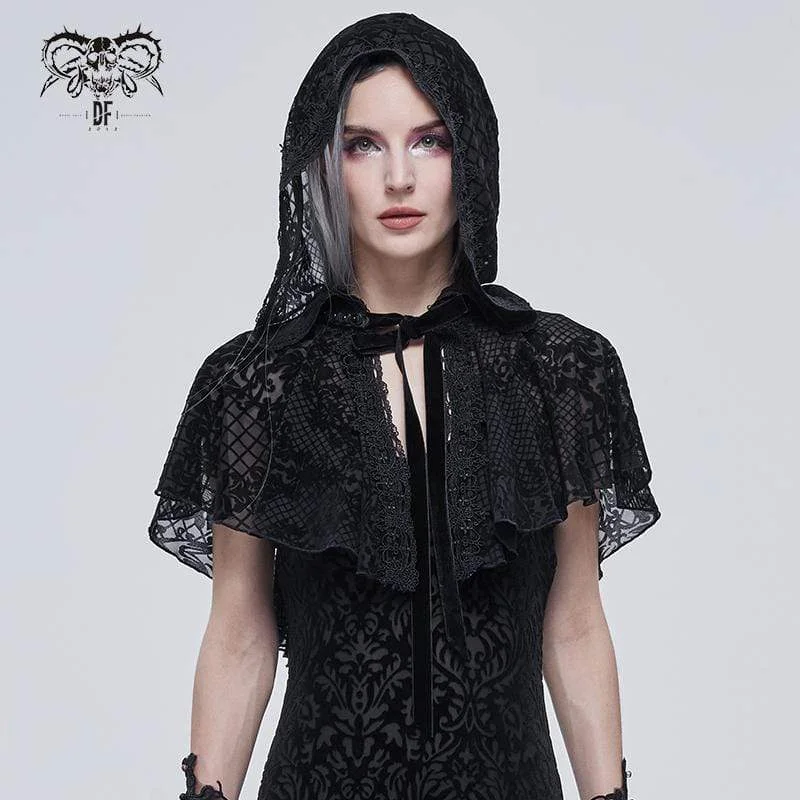 University T-Shirts for Academics -Women's Gothic Floral Mesh Cape with Hood