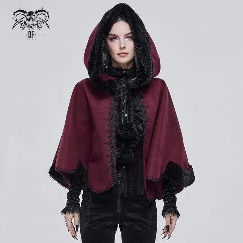 Valentine's Day T-Shirts for Romantic -Women's Gothic Floral Embroidered Splice Cape with Hood Red