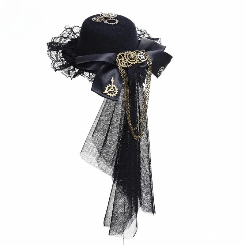 Travel T-Shirts for On-the-go -Women's Steampunk Lace Splice Gear Hair Clip