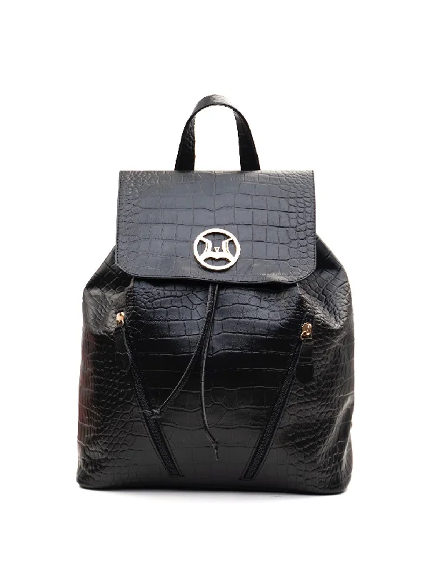 Small sling backpack for quick city errands -Backpack: Black Crocodile Print